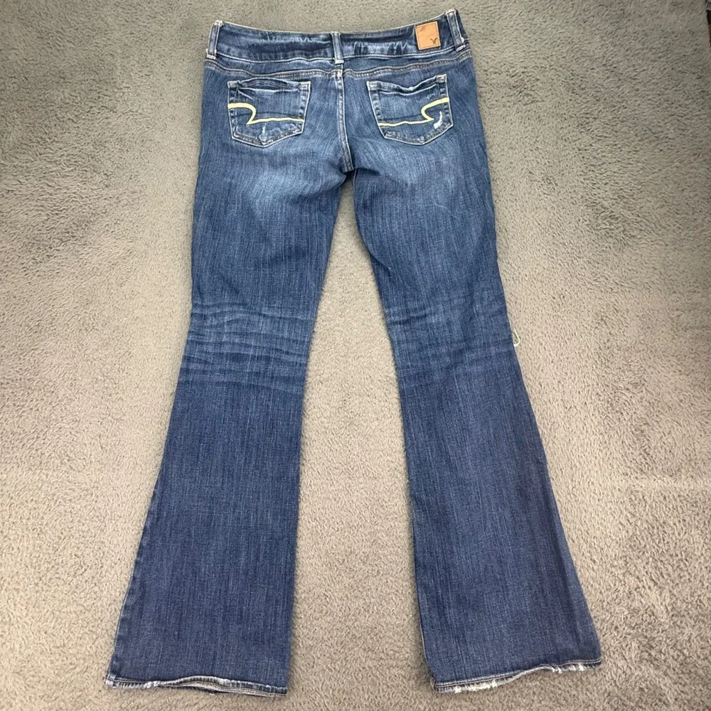 American Eagle Artist Jeans Womens 10 Blue Distressed Ripped Flare Stretch Denim